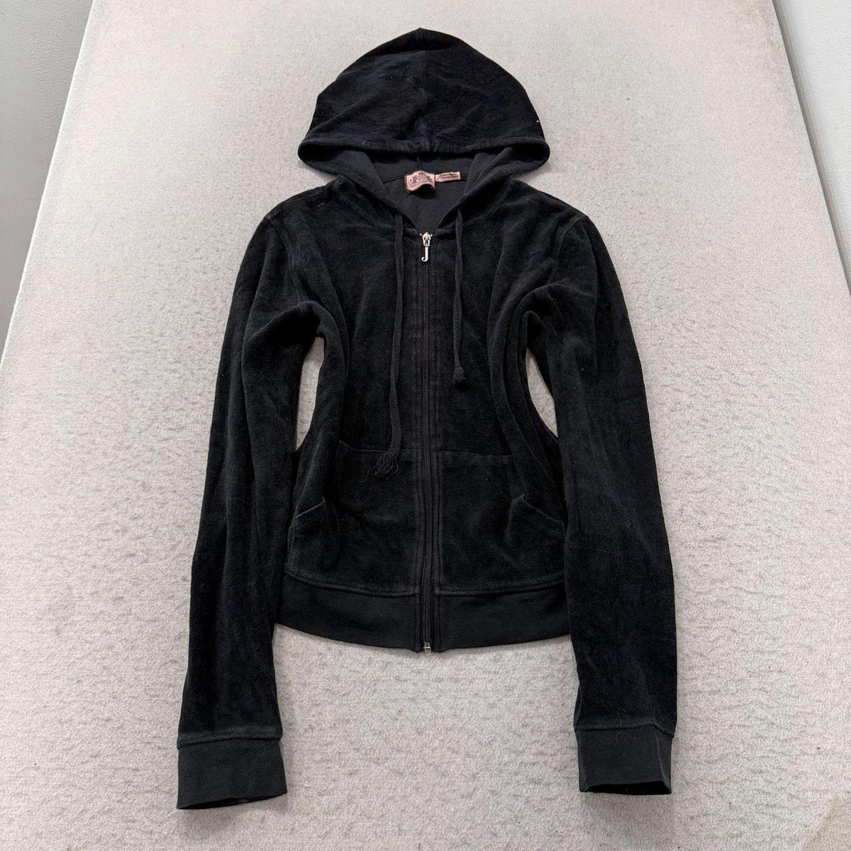 Vintage Y2K 2000's Women's Juicy Couture Black Boxy Zip Up Velour Hoodie