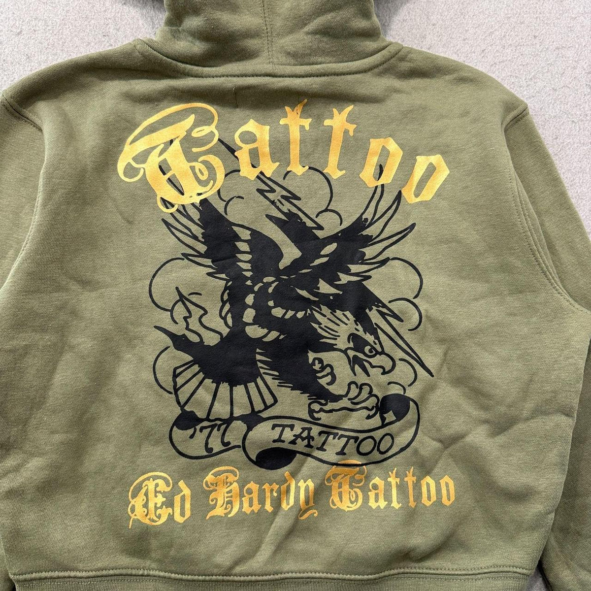 Vintage Y2K 2000's Ed Hardy Sage Green Distressed Graphic Zip Up Hoodie