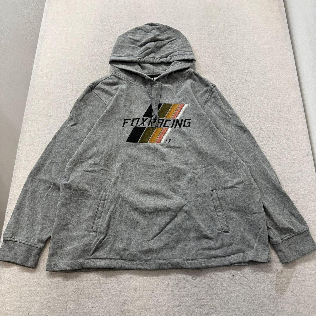 Vintage Y2K 2000's Fox Racing Grey Graphic Spellout Oversized Hoodie