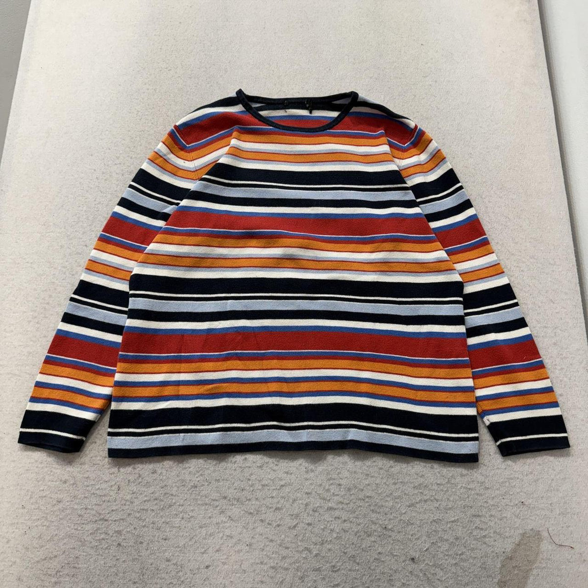 Vintage Y2K 2000's Multicolor Striped Boxy Knit Crewneck Sweater