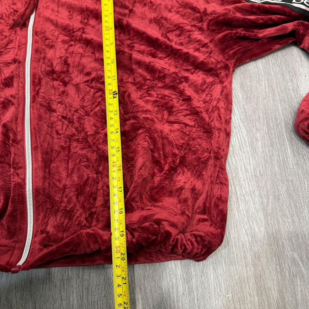 Vintage Y2K 2000's Bebe Burgundy Oversized Zip Up Crushed Velvet Hoodie