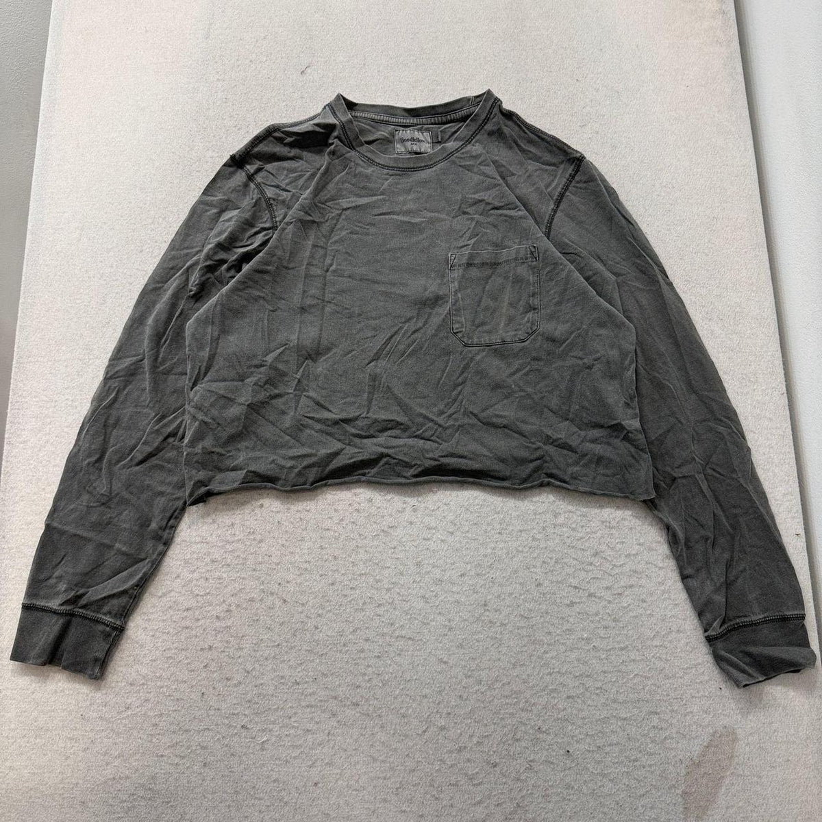 Vintage Y2K 2000's Charcoal Grey Blank Long Sleeve Pocket Tee