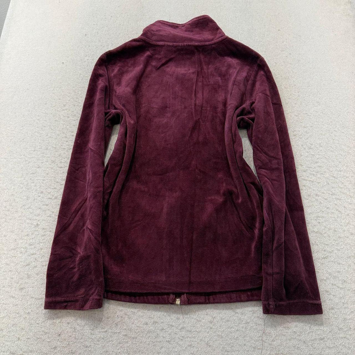 Vintage Y2K 2000's Women's Burgundy Velvet Zip Up Rhinestone Jacket