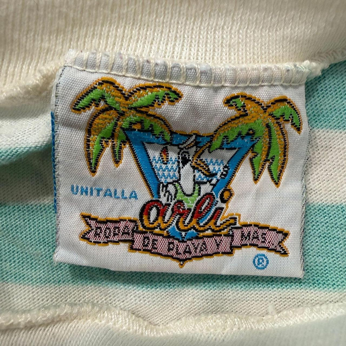 Vintage Y2K 2000's Teal Stripe Graphic Beach Club Surfer Tee