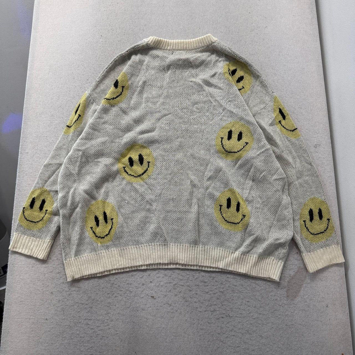 Vintage Y2K 2000's Just Polly Cream Oversized Graphic Smiley Sweater
