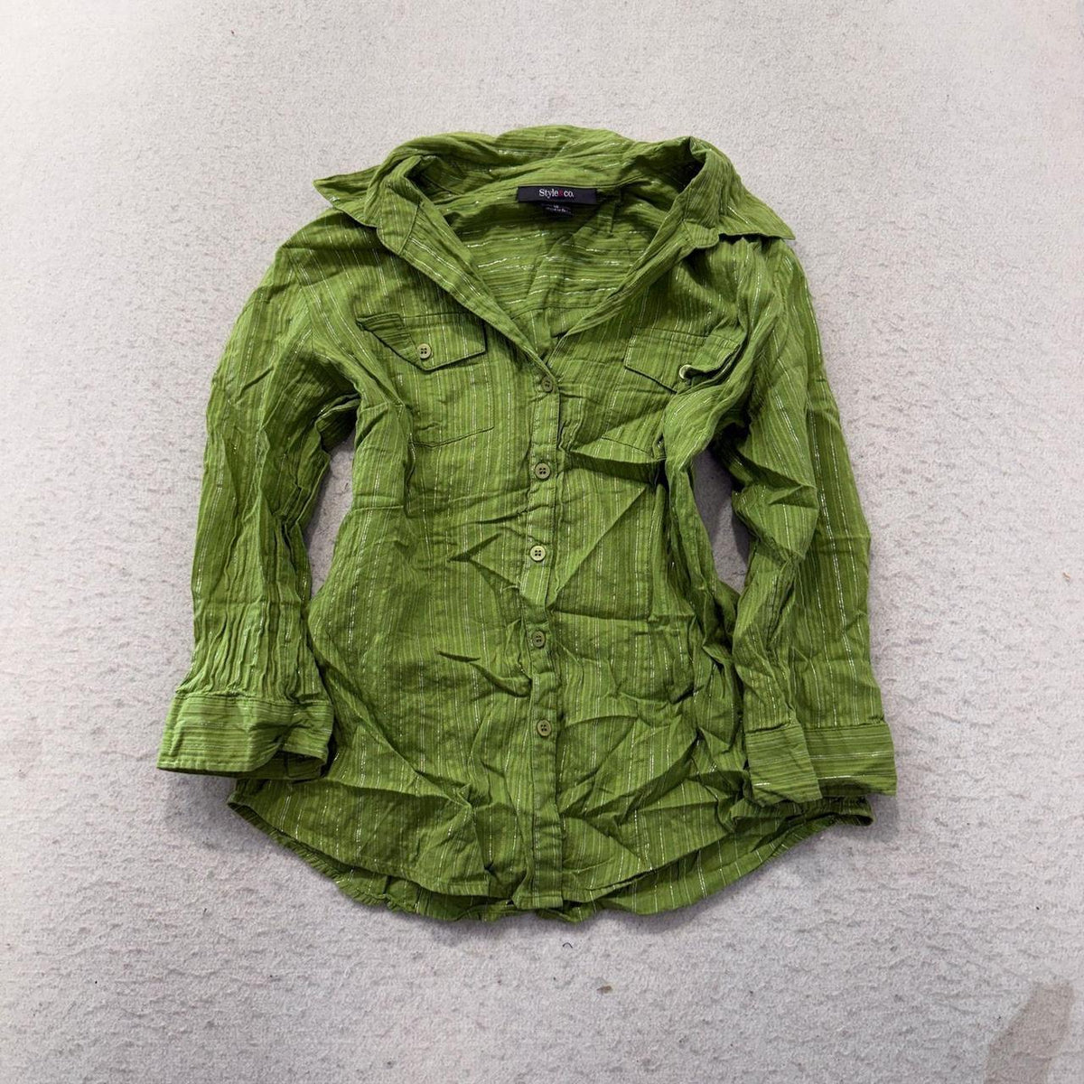 Vintage Y2K 2000's Women's Style & co. Lime Green Oversized Button-Up Shirt
