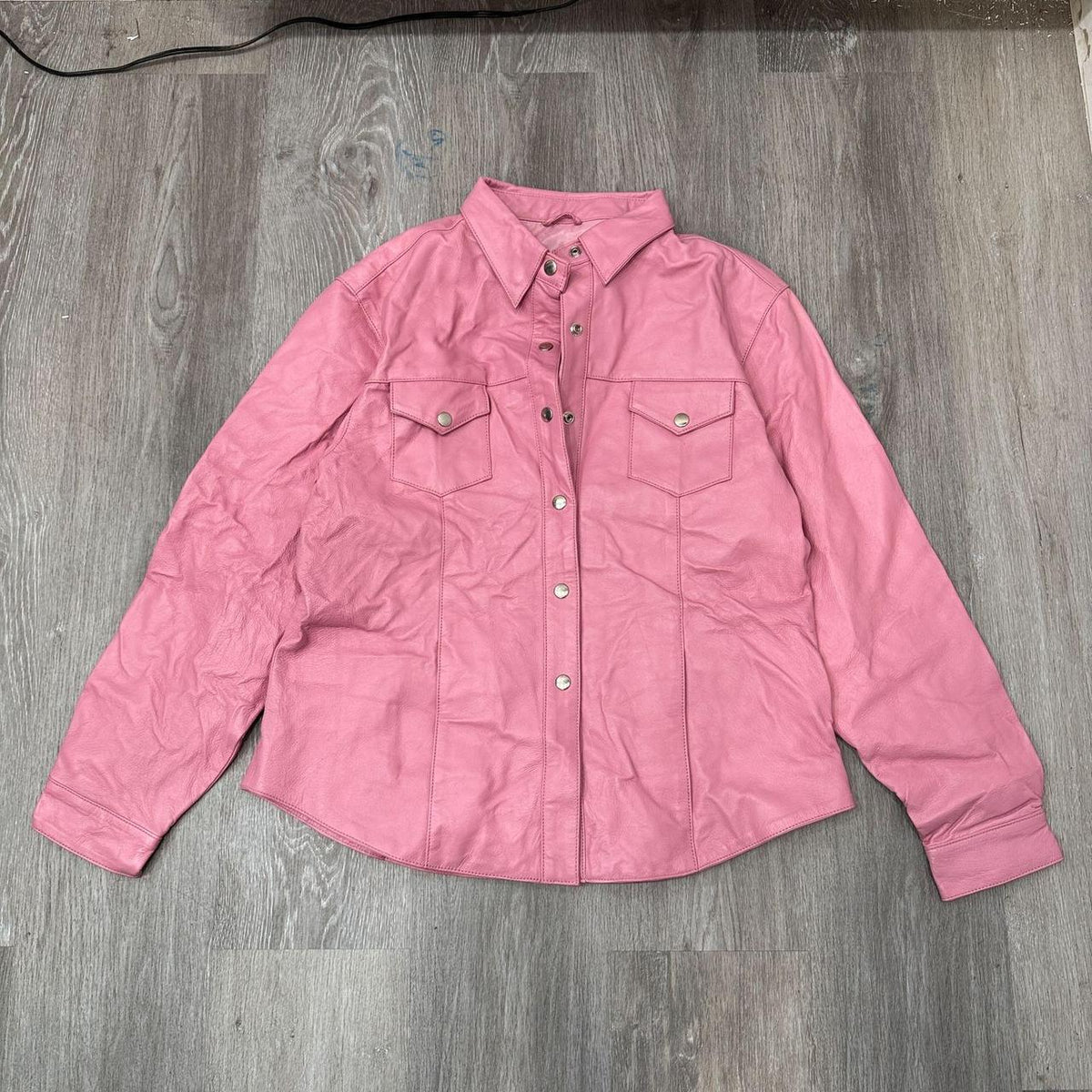 Vintage Y2K 2000's Women's Bikers Club Pink Boxy Leather Shirt