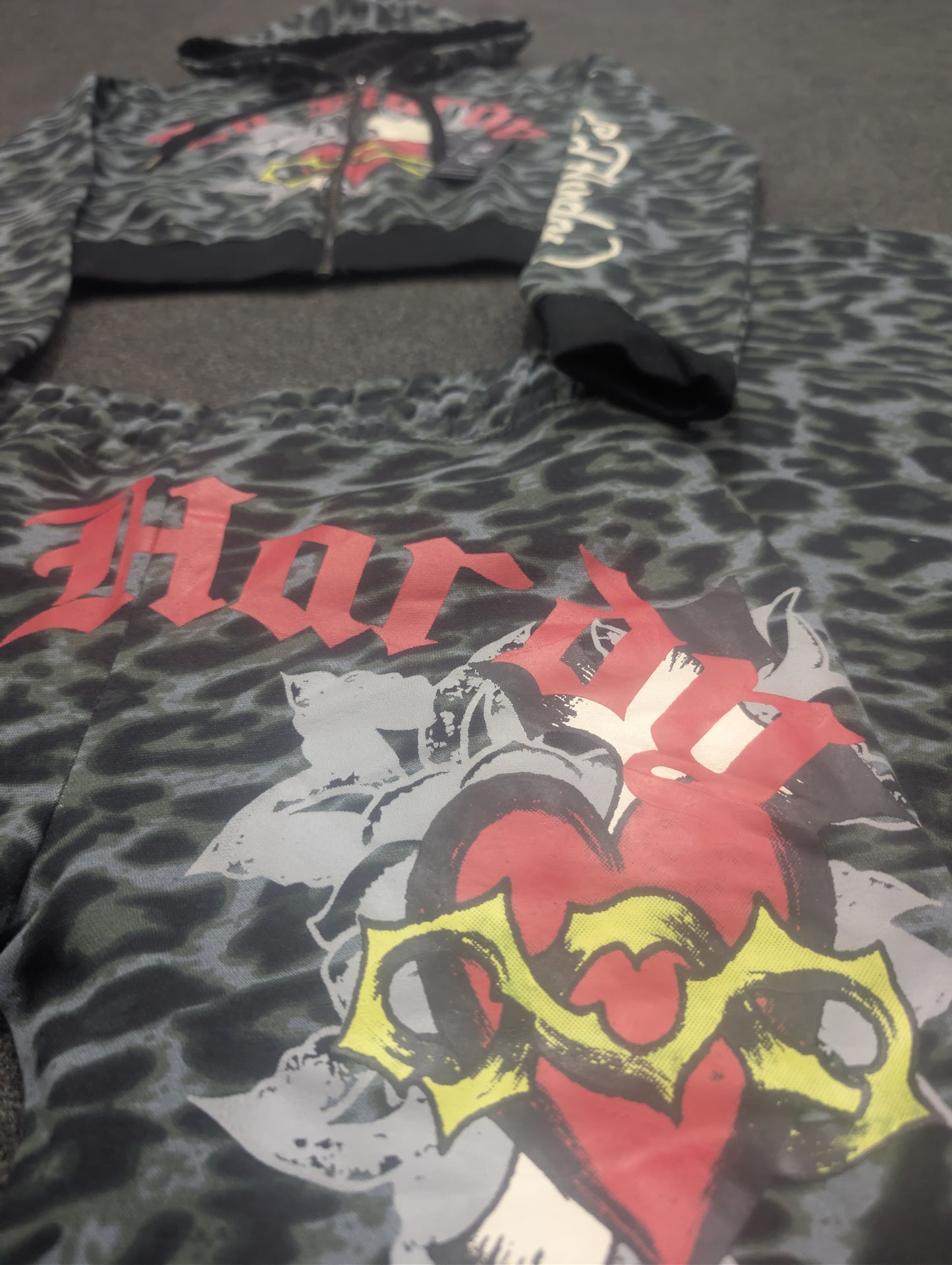 ED HARDY "Sacred Hearts" GREEN LEOPARD BOOTCUT PANTS