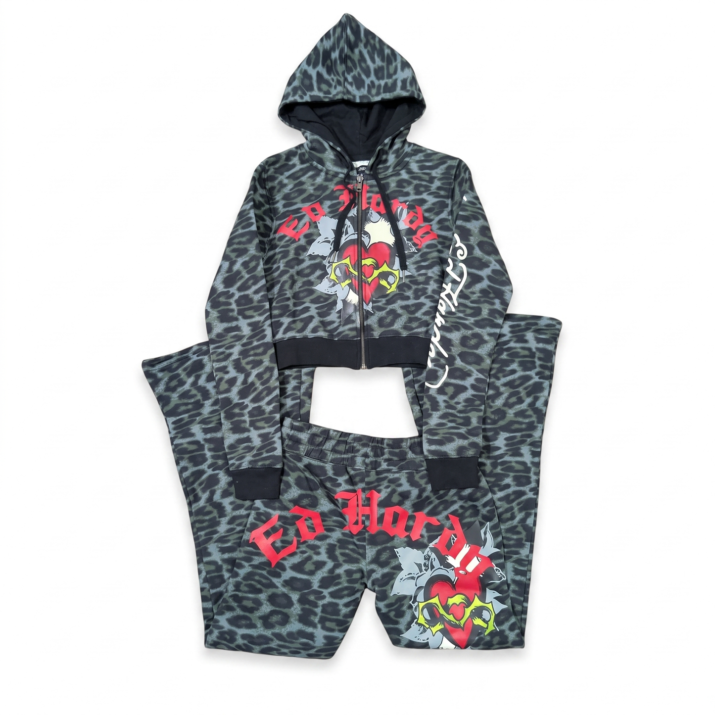 ED HARDY "Sacred Heart" GREEN LEOPARD BOOTCUT MATCHING SET