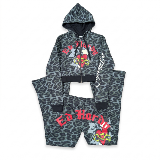 ED HARDY "Sacred Heart" GREEN LEOPARD BOOTCUT MATCHING SET