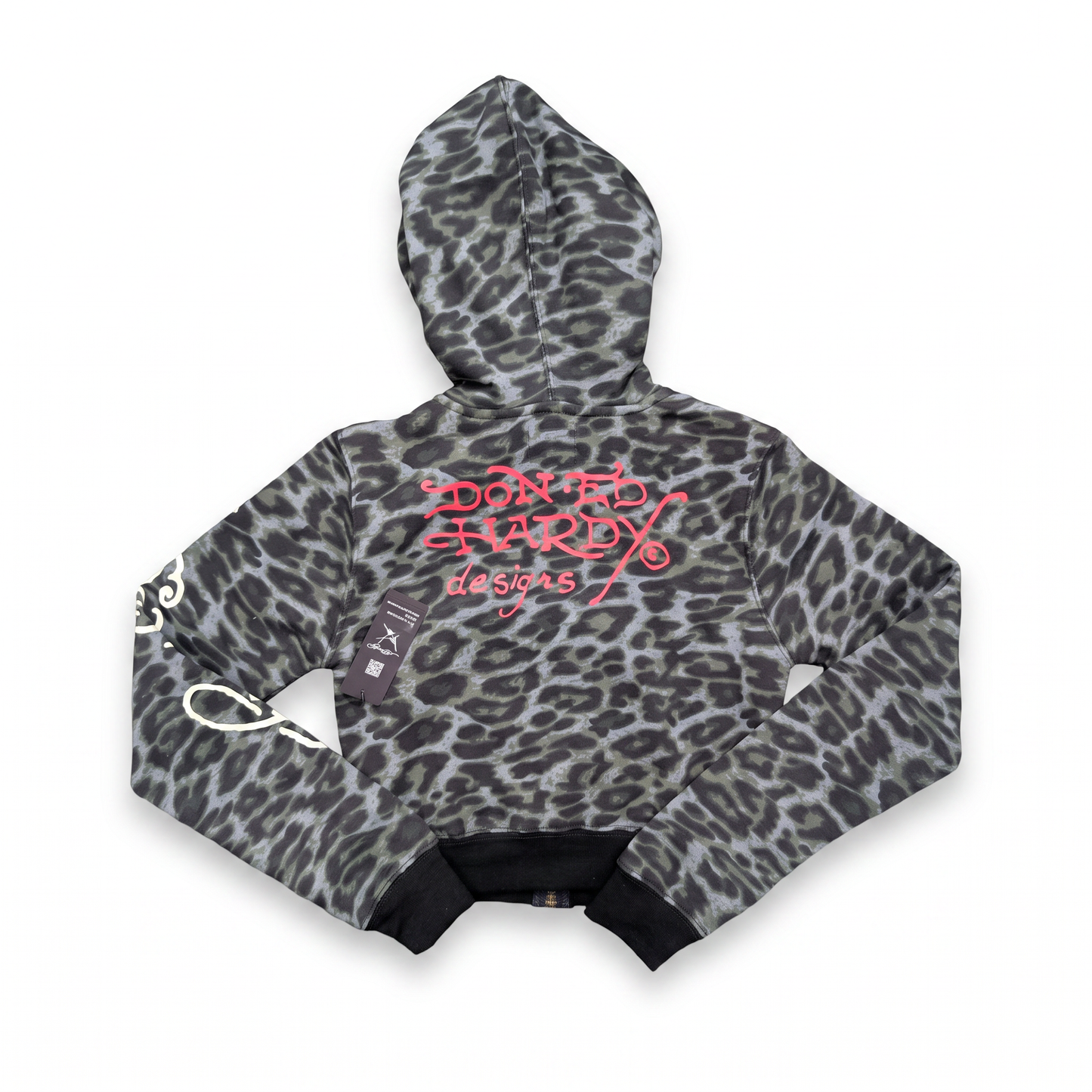 ED HARDY "Sacred Heart" GREEN LEOPARD CROPPED ZIP UP HOODIE