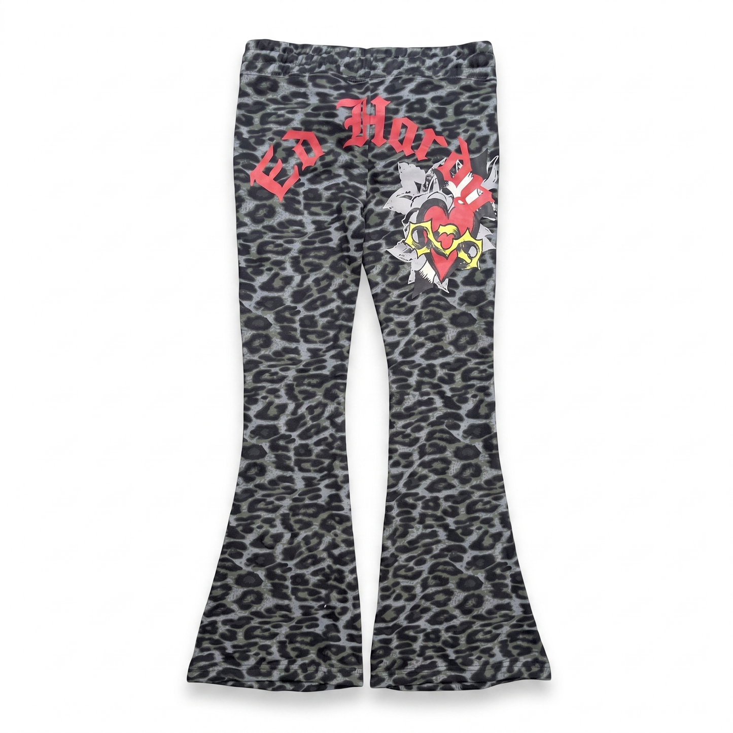 ED HARDY "Sacred Hearts" GREEN LEOPARD BOOTCUT PANTS