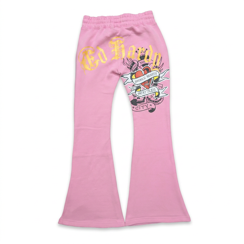 ED HARDY "Broken hearts" BUBBLEGUM PINK BELL BOTTOM MATCHING SET