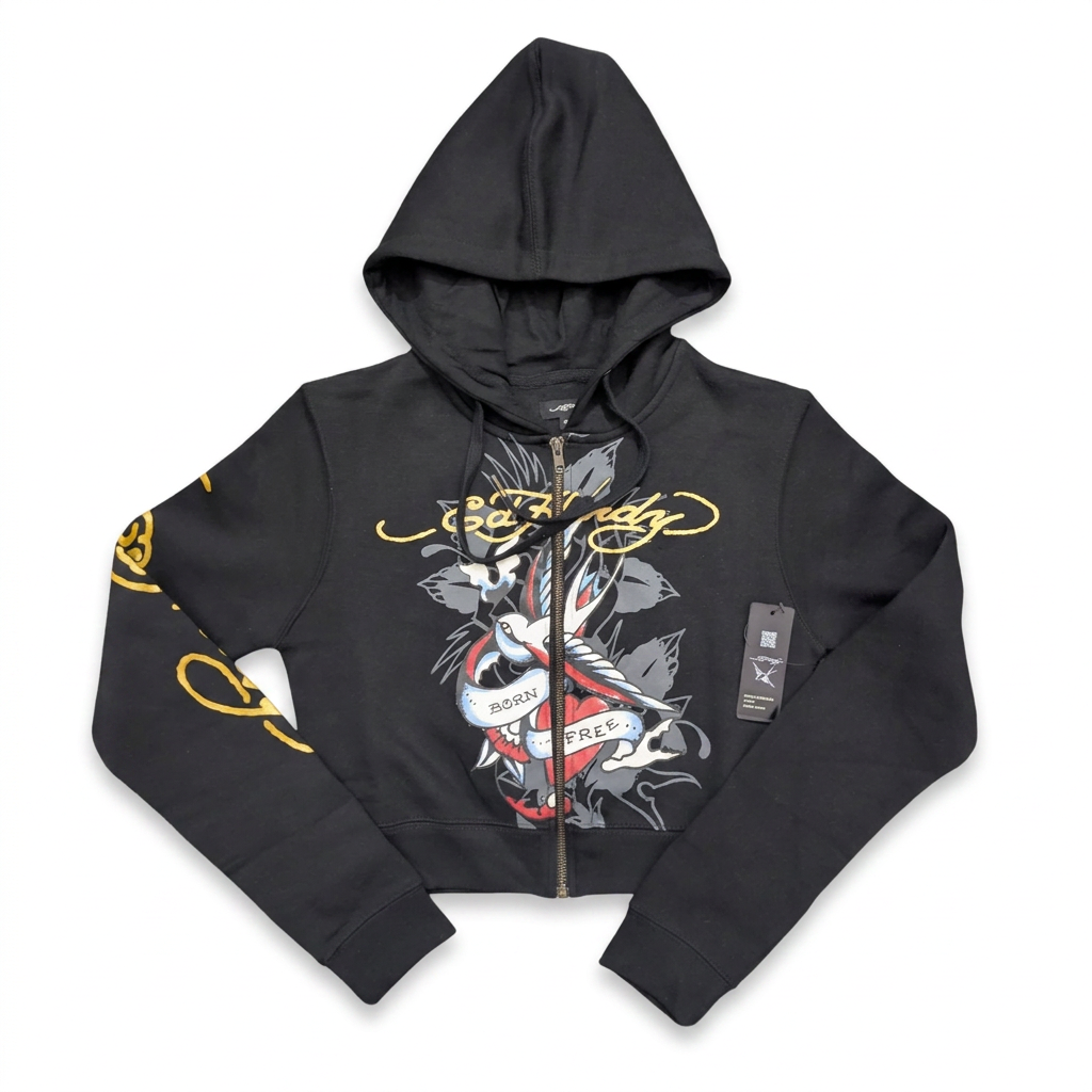 ED HARDY "Swallow birds" BLACK BELL BOTTOM SET
