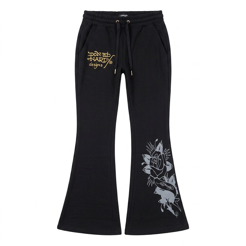 ED HARDY "Swallow birds" BLACK BELL BOTTOM SET