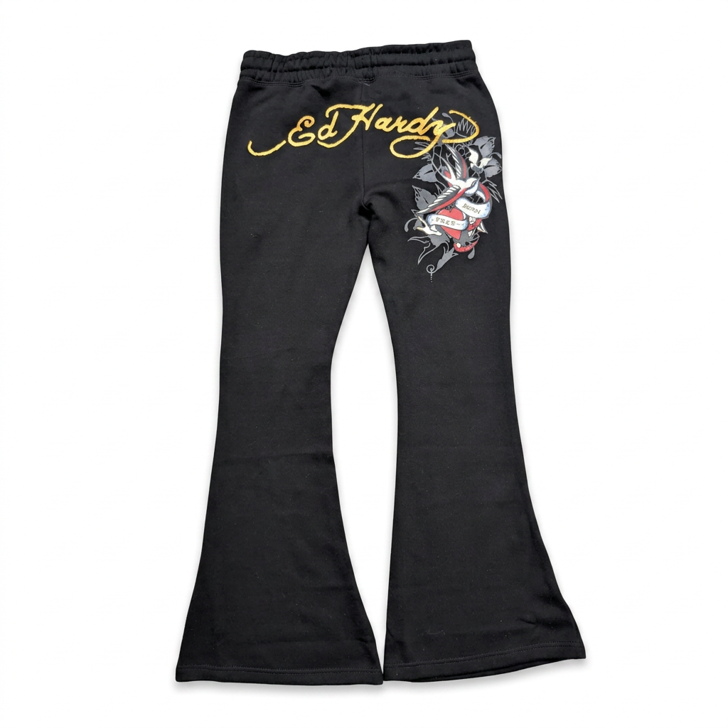 ED HARDY "Swallow birds" BLACK BELL BOTTOM SET