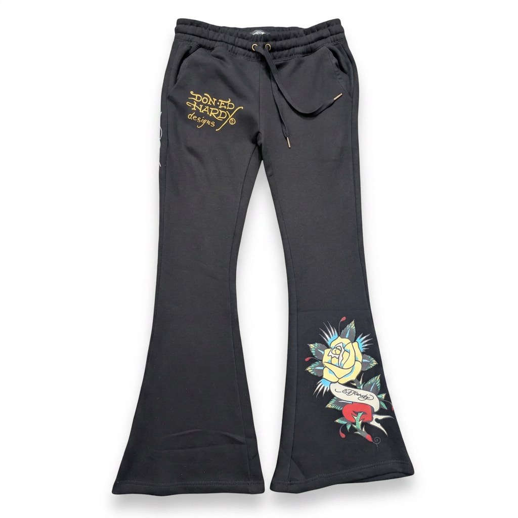 ED HARDY "Brave eagle" BLACK BELL BOTTOM SET