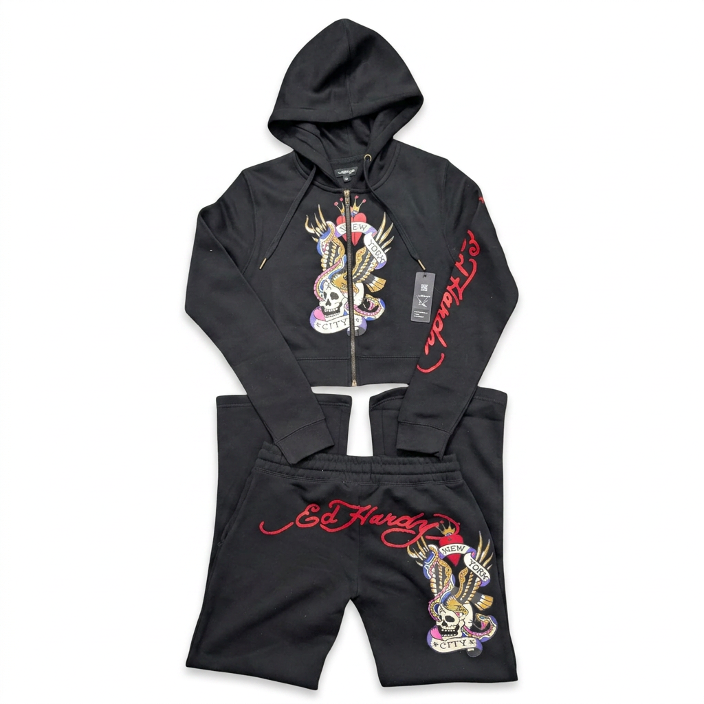 ED HARDY "NYC Skull" BLACK FLARED MATCHING SET