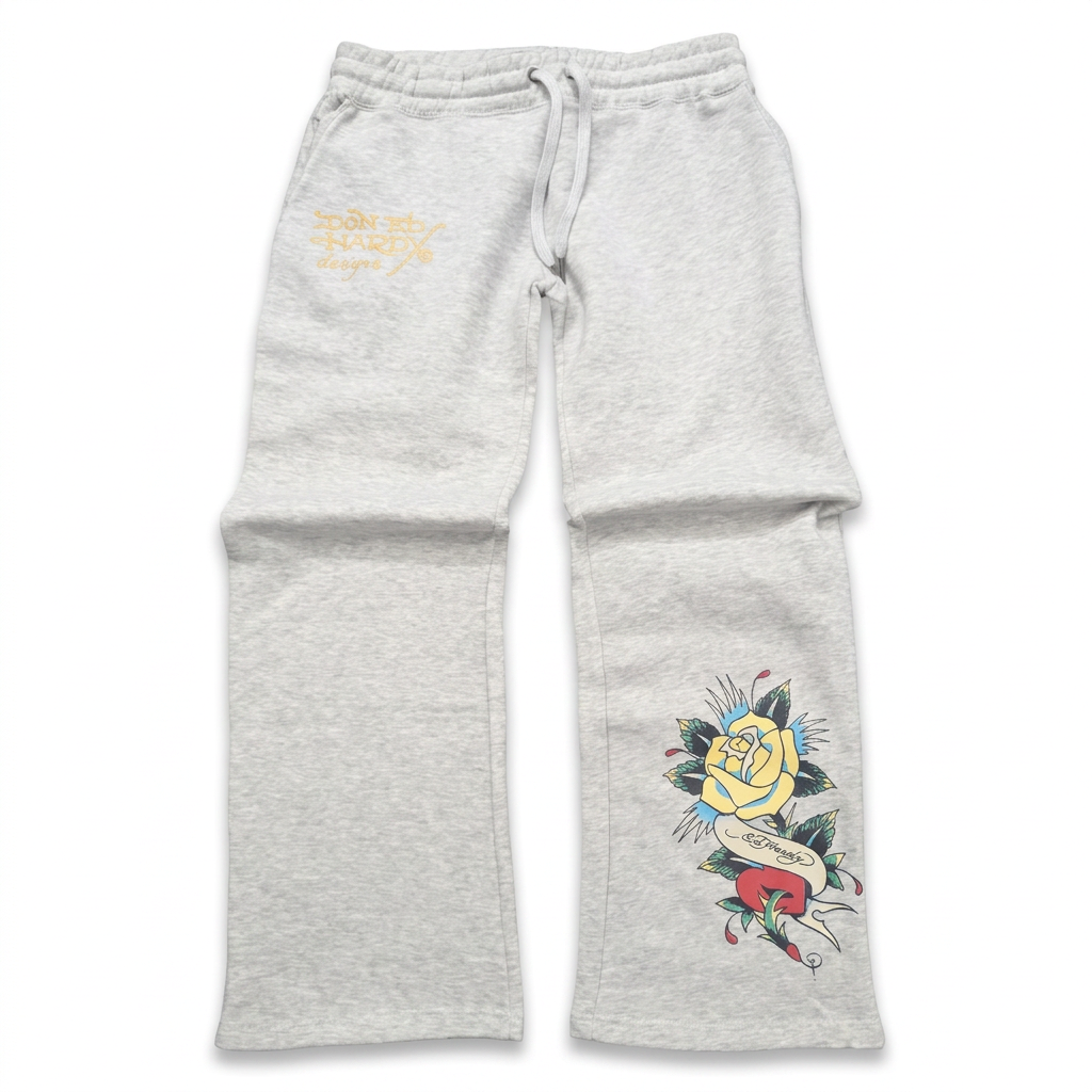 ED HARDY "Love bird" HEATHER GREY FLARED PANT MATCHING SET