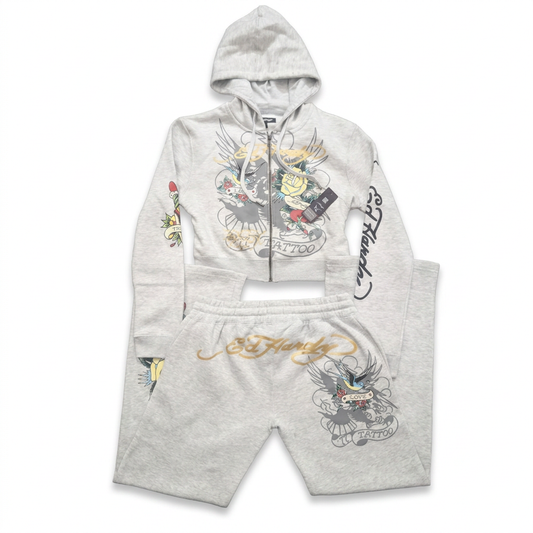 ED HARDY "Love bird" HEATHER GREY FLARED PANT MATCHING SET