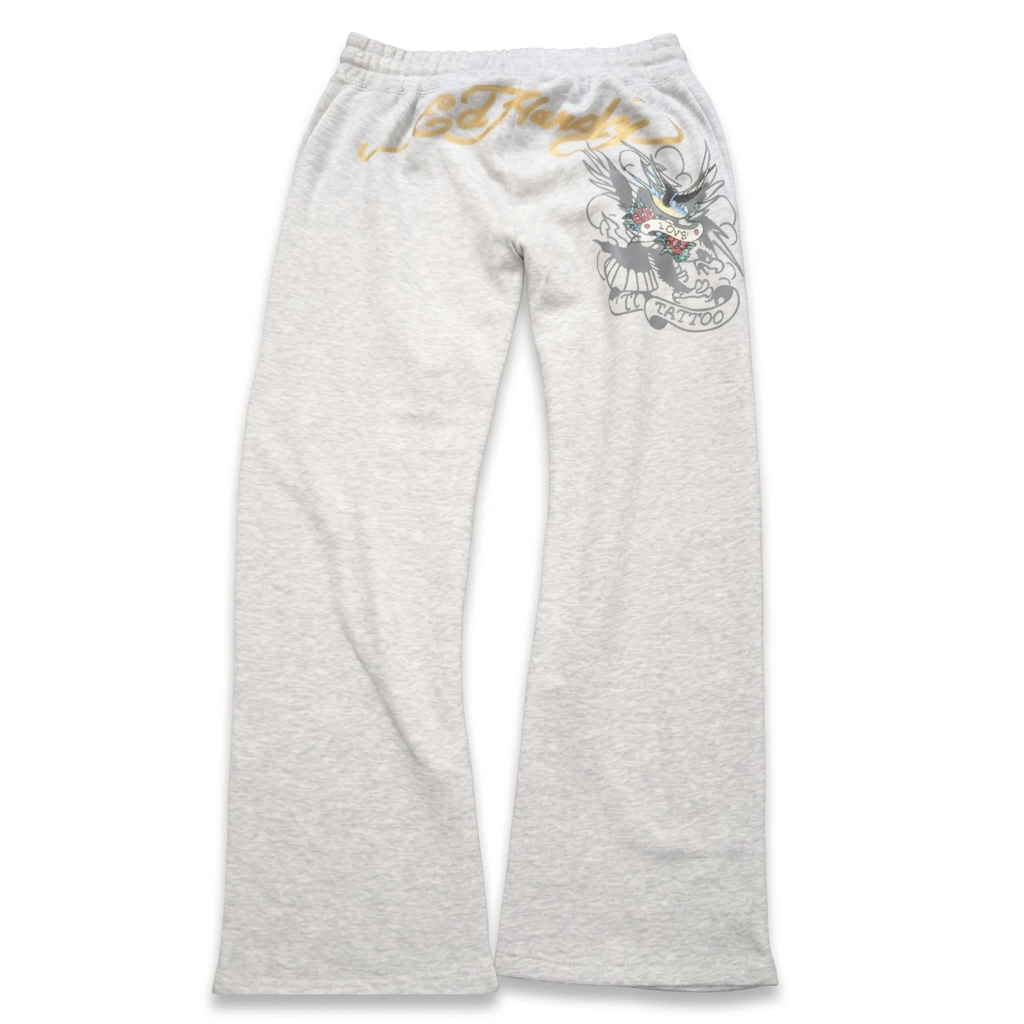 ED HARDY "Love bird" HEATHER GREY FLARED PANT MATCHING SET