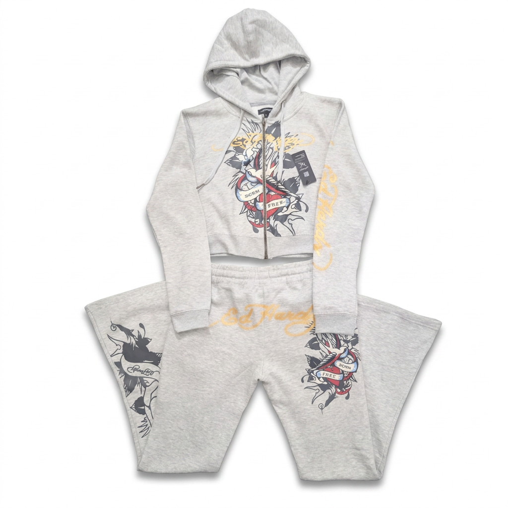 ED HARDY "born free" HEATHER GREY BOOTCUT MATCHING SET