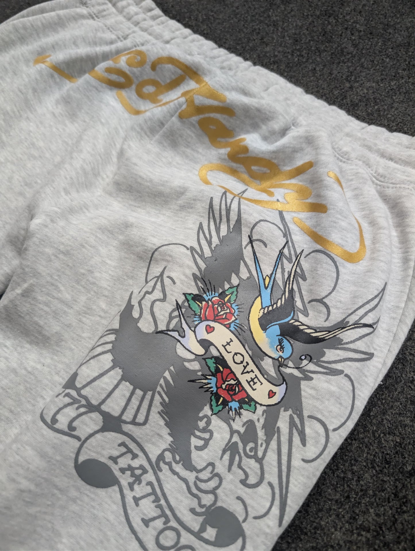 ED HARDY "Love bird" HEATHER GREY FLARED PANT MATCHING SET