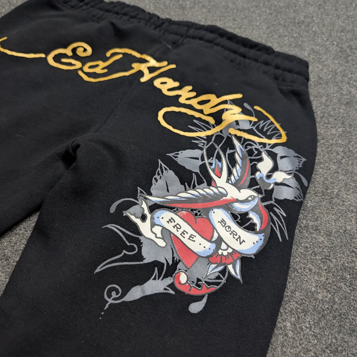 ED HARDY "Swallow birds" BLACK BELL BOTTOM SET