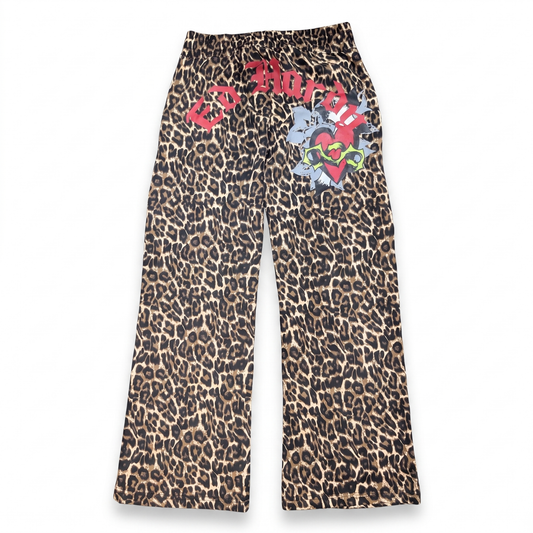 ED HARDY "Sacred Heart" LEOPARD FLARED PANTS
