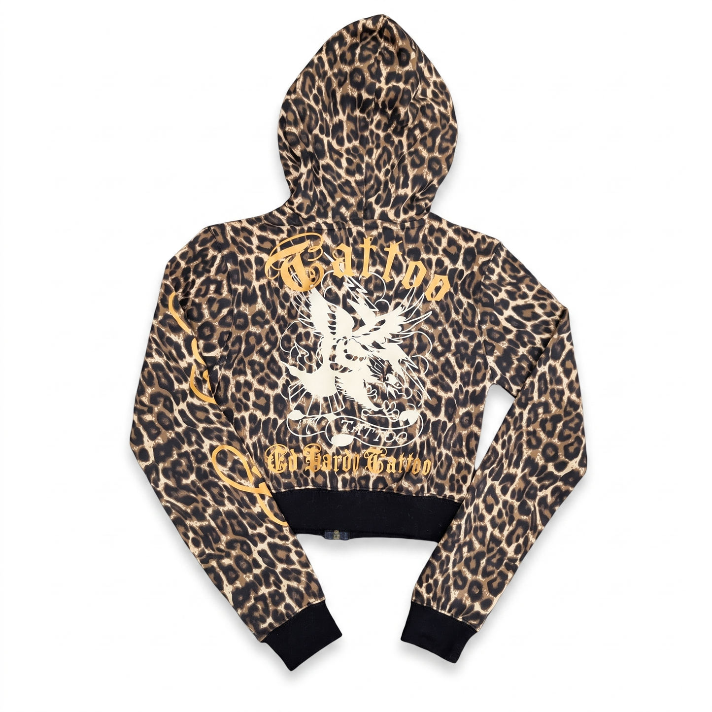 ED HARDY "Broken Hearts" LEOPARD CROPPED ZIP UP HOODIE